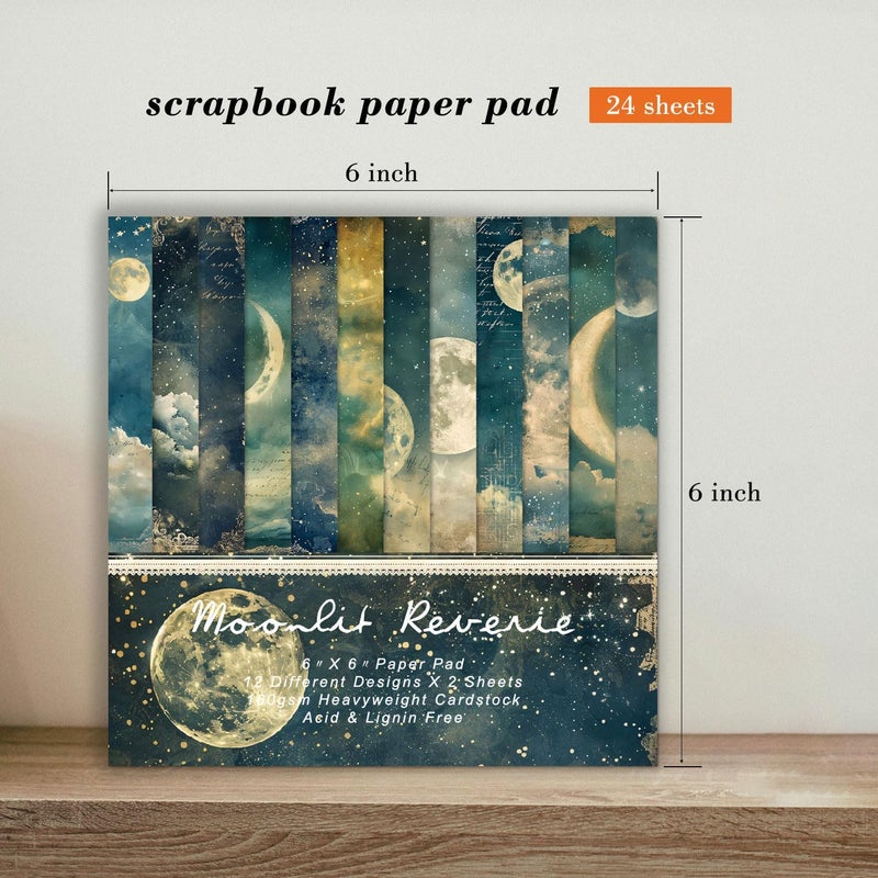 EAMOTOL Moon Starry Sky Scrapbook Paper Pad - 24 Sheets 6x6 in Pattern Designed Decorative Decoupage Origami Folded Card Material for DIY Crafts Gift Wrapping Planners Junk Journal Supplies - Image 3